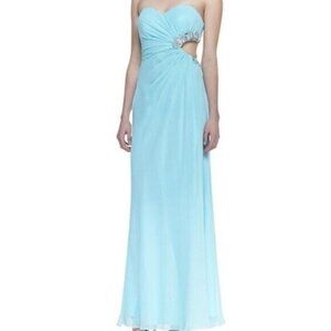 FAVIANA Womens Teal Green cutout side chiffon Sweatheart Prom beaded gown Sz 8